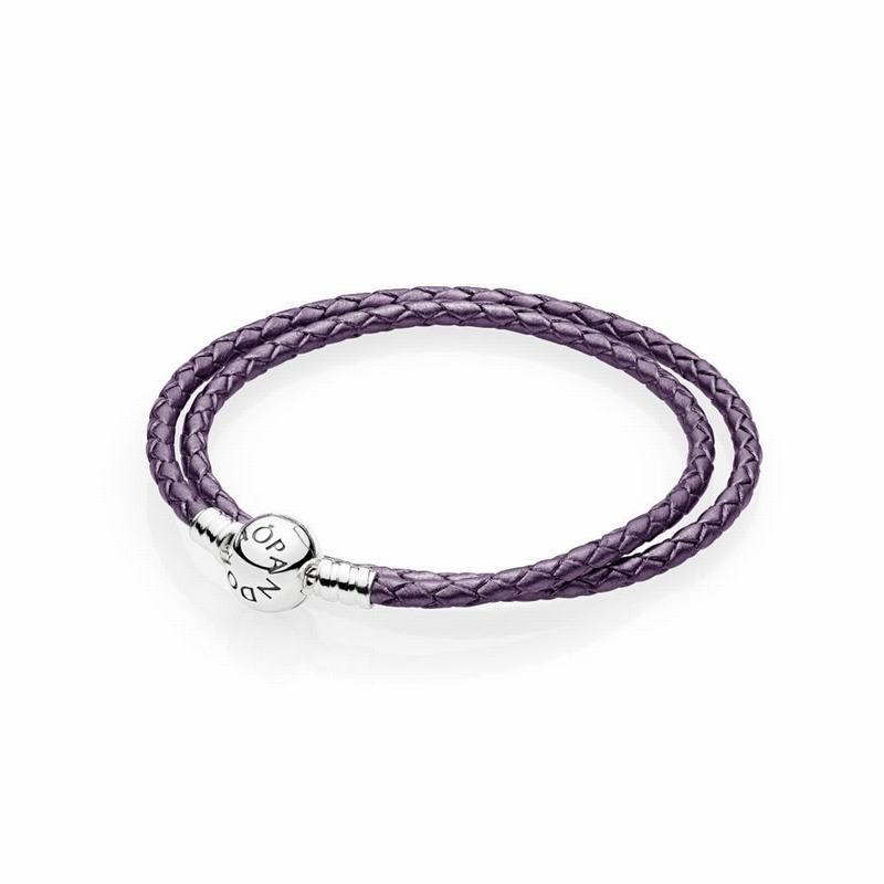 Pandora Purple Braided Double-Leather Charm Bracelet NZ, Sterling Silver (378906-PHU)